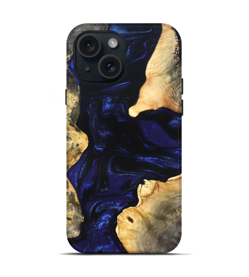 iPhone 15 Wood Live Edge Phone Case - Stacie (Blue, 824010)