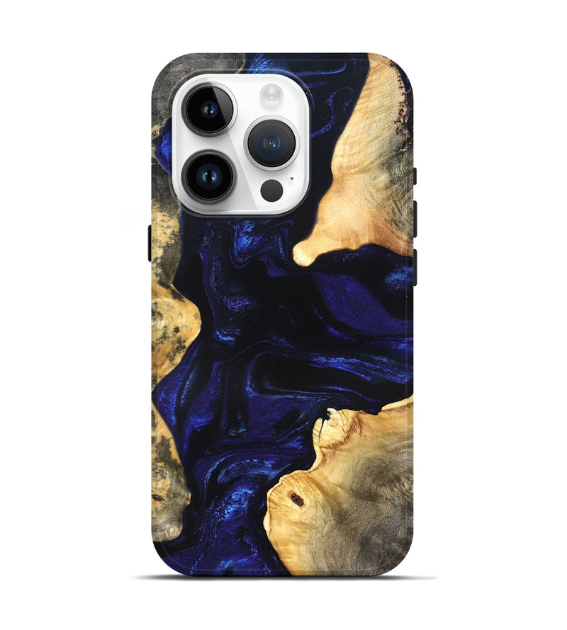 iPhone 15 Pro Wood Live Edge Phone Case - Stacie (Blue, 824010)