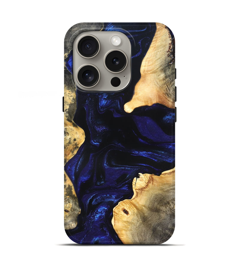 iPhone 16 Pro Wood Live Edge Phone Case - Stacie (Blue, 824010)