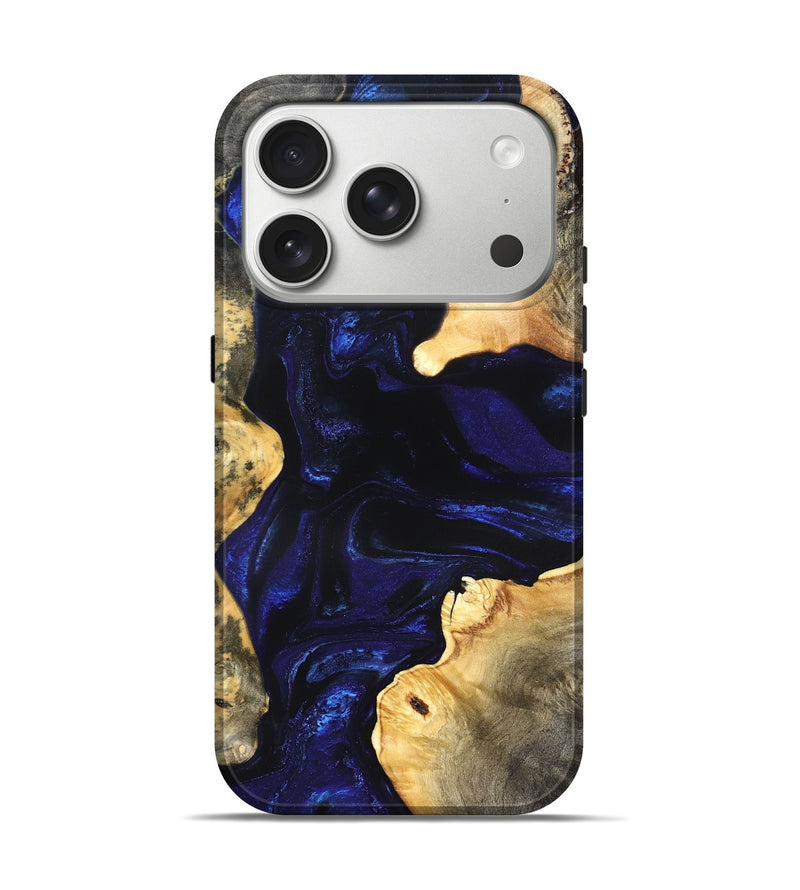 iPhone 17 Pro Wood Live Edge Phone Case - Stacie (Blue, 824010)