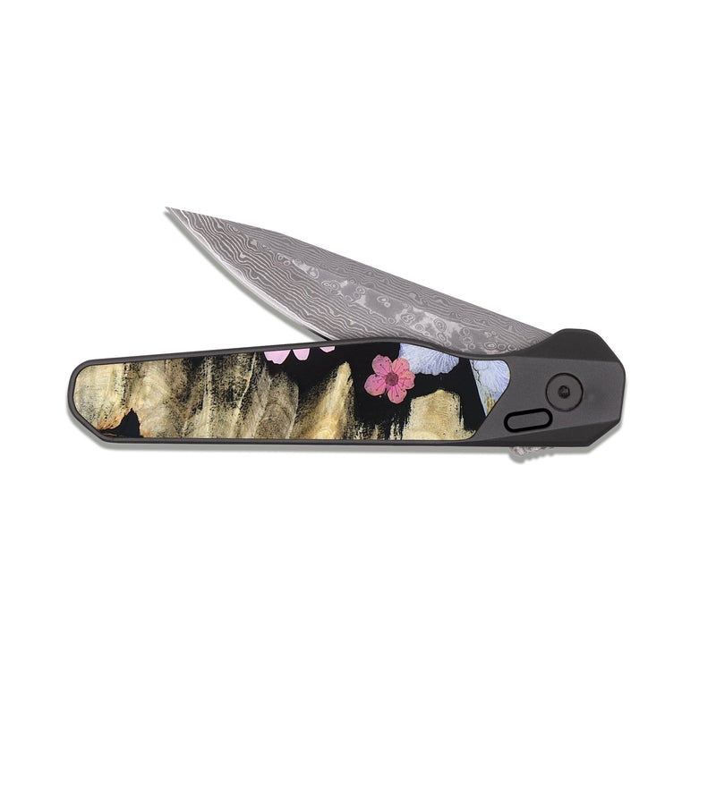 EDC Dark Damascus Wood Pocket Knife - Roxane (Bloom, 824014)