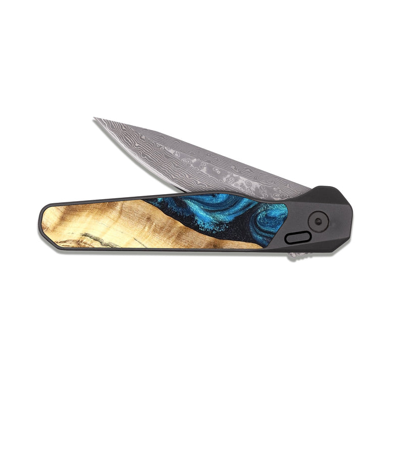 EDC Dark Damascus Wood Pocket Knife - Louisa (Blue, 824044)