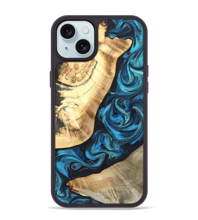 iPhone 15 Plus Wood Phone Case - Louisa (Blue, 824044)