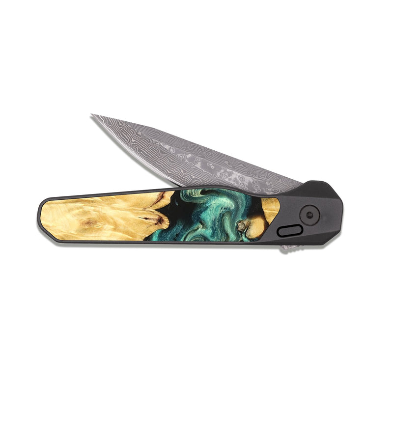EDC Dark Damascus Wood Pocket Knife - Roxana (Green, 824081)