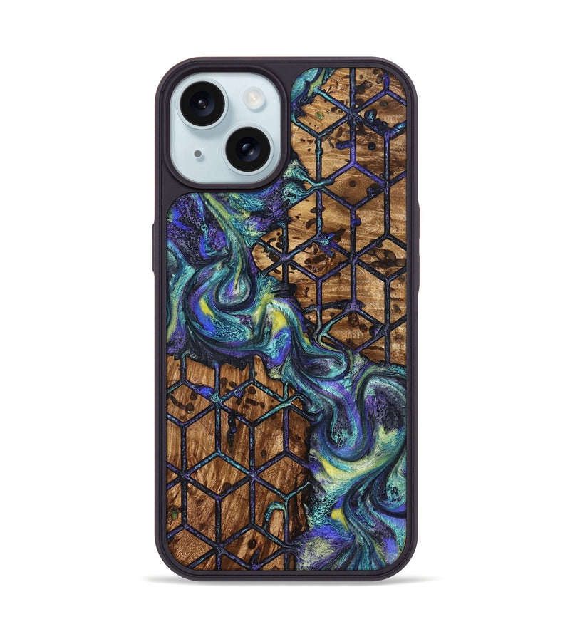 iPhone 15 Wood Phone Case - Pansy (Pattern, 824203)