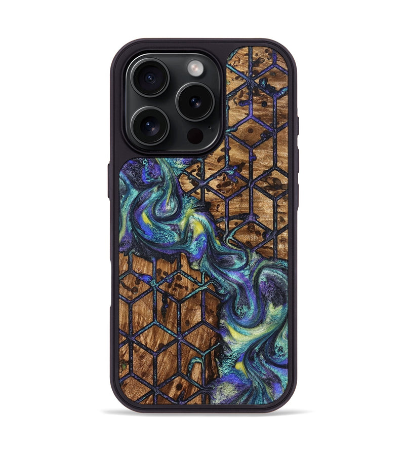 iPhone 16 Pro Wood Phone Case - Pansy (Pattern, 824203)