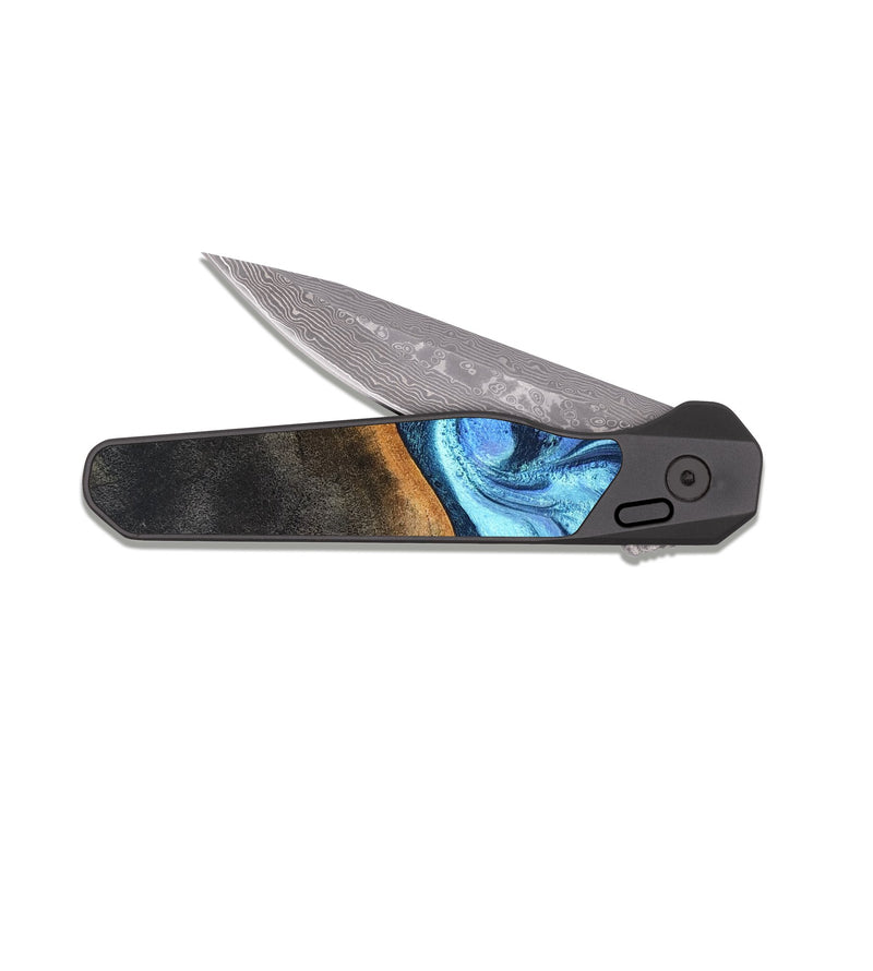 EDC Dark Damascus Wood Pocket Knife - Jayla (Blue, 824208)