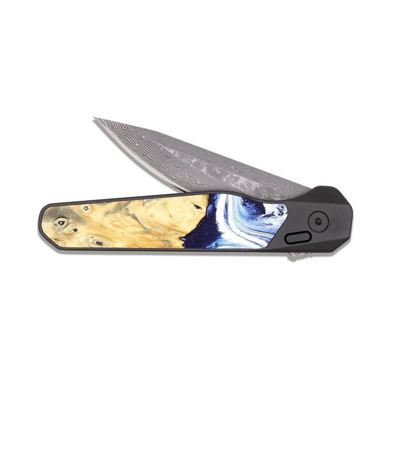 EDC Dark Damascus Wood Pocket Knife - Hollie (Blue, 824209)