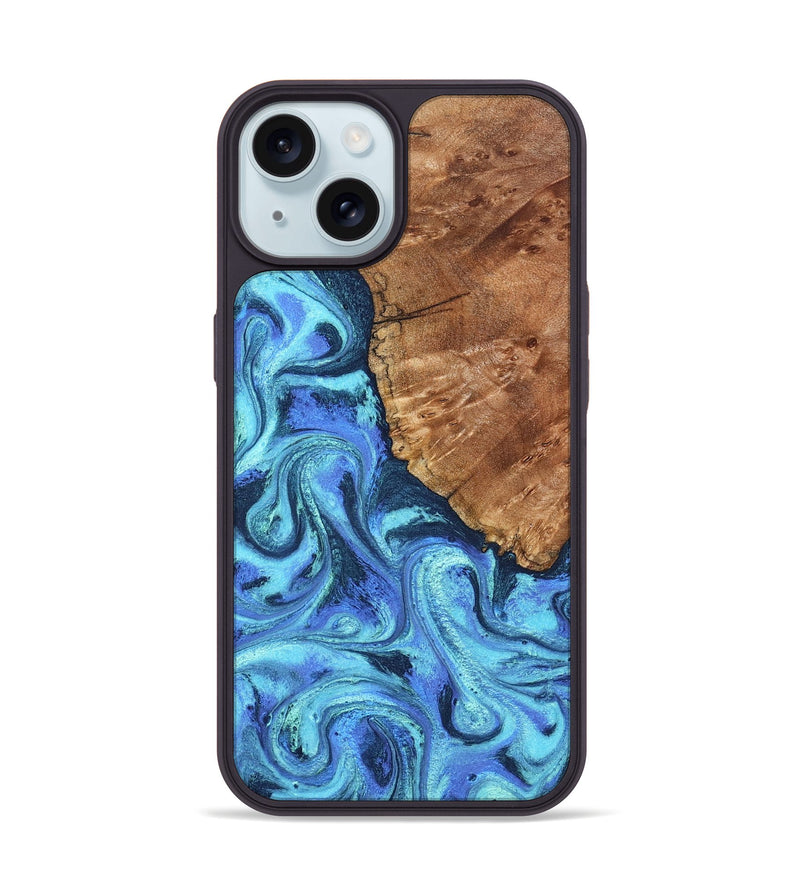 iPhone 15 Wood Phone Case - Naya (Blue, 824216)