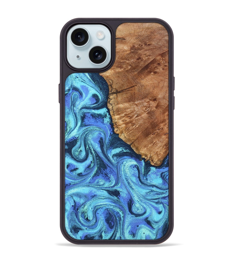 iPhone 15 Plus Wood Phone Case - Naya (Blue, 824216)