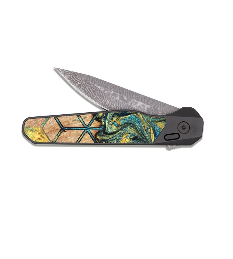 EDC Dark Damascus Wood Pocket Knife - Kristy (Pattern, 824223)