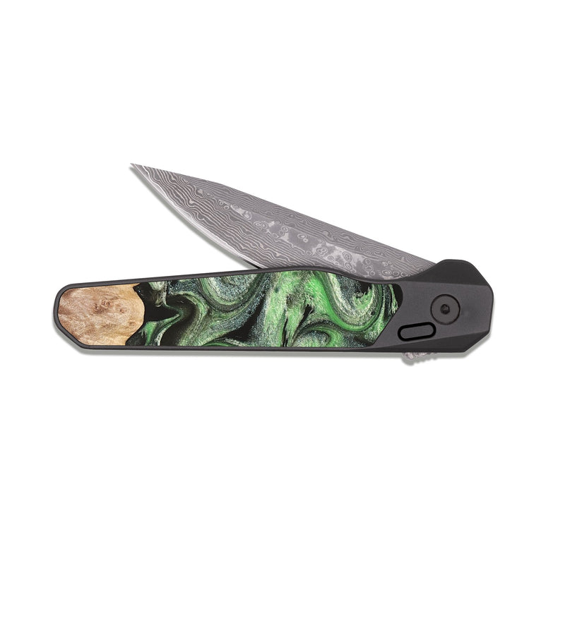 EDC Dark Damascus Wood Pocket Knife - Salma (Green, 824228)