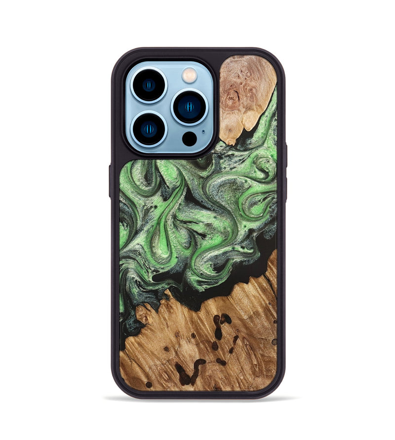 iPhone 14 Pro Wood Phone Case - Salma (Green, 824228)