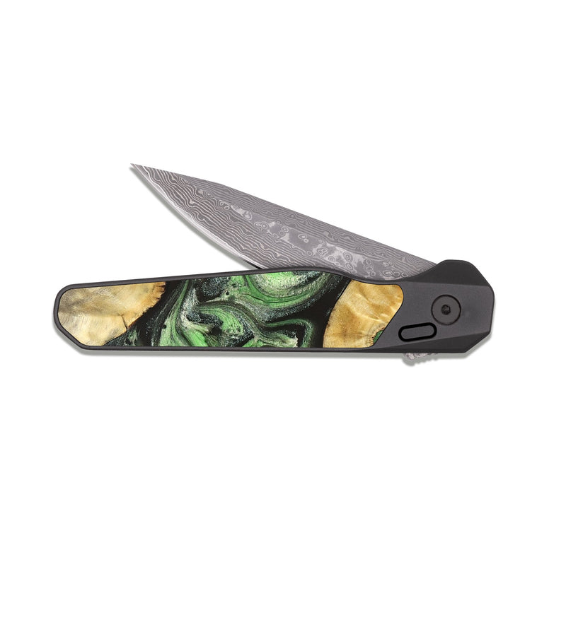 EDC Dark Damascus Wood Pocket Knife - Ada (Green, 824230)