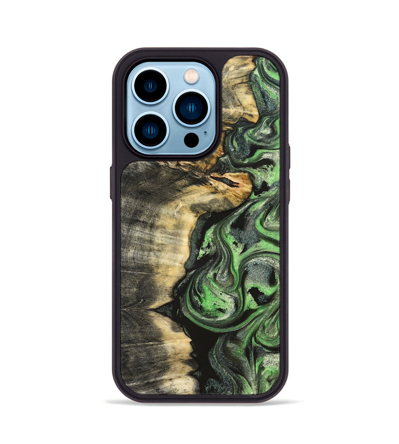 iPhone 14 Pro Wood Phone Case - Amir (Green, 824232)