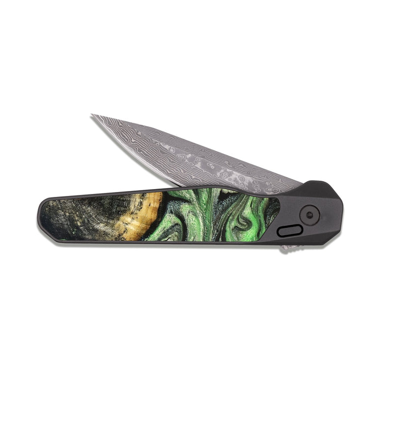 EDC Dark Damascus Wood Pocket Knife - Green (Green, 824234)