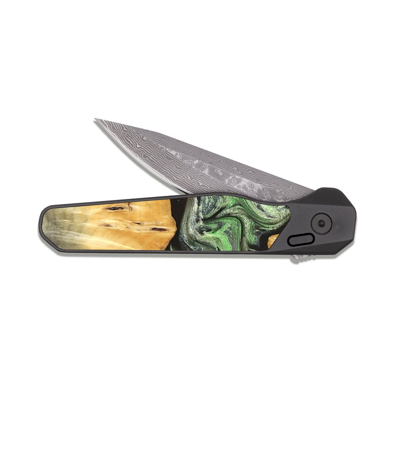 EDC Dark Damascus Wood Pocket Knife - Justina (Green, 824235)