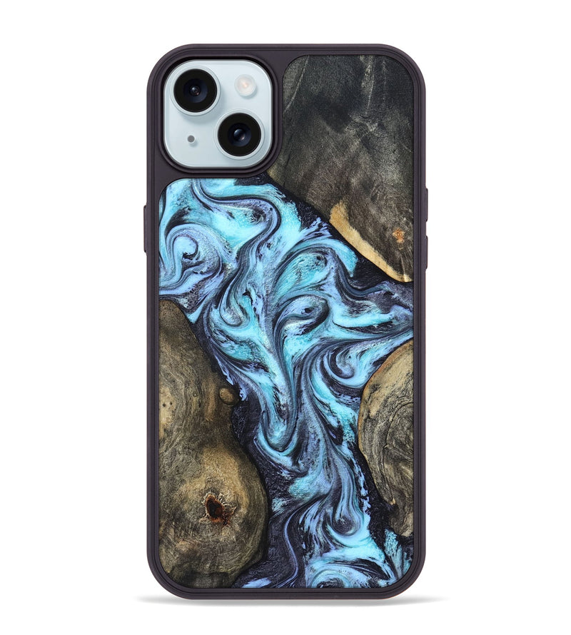 iPhone 15 Plus Wood Phone Case - Mervin (Blue, 824236)