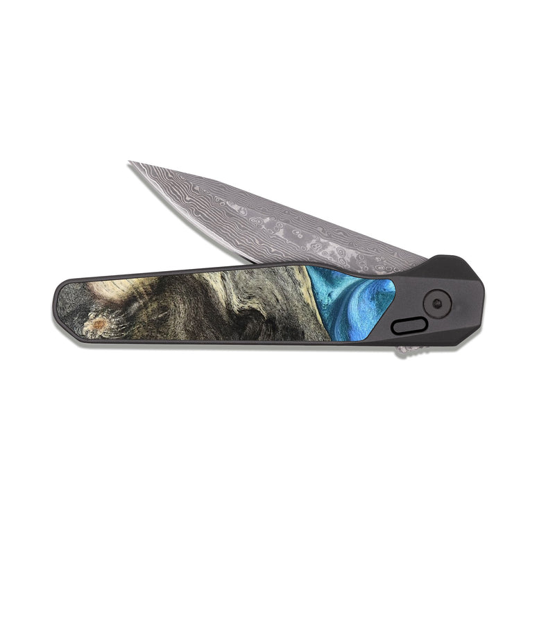 EDC Dark Damascus Wood Pocket Knife - Dick (Blue, 824237)