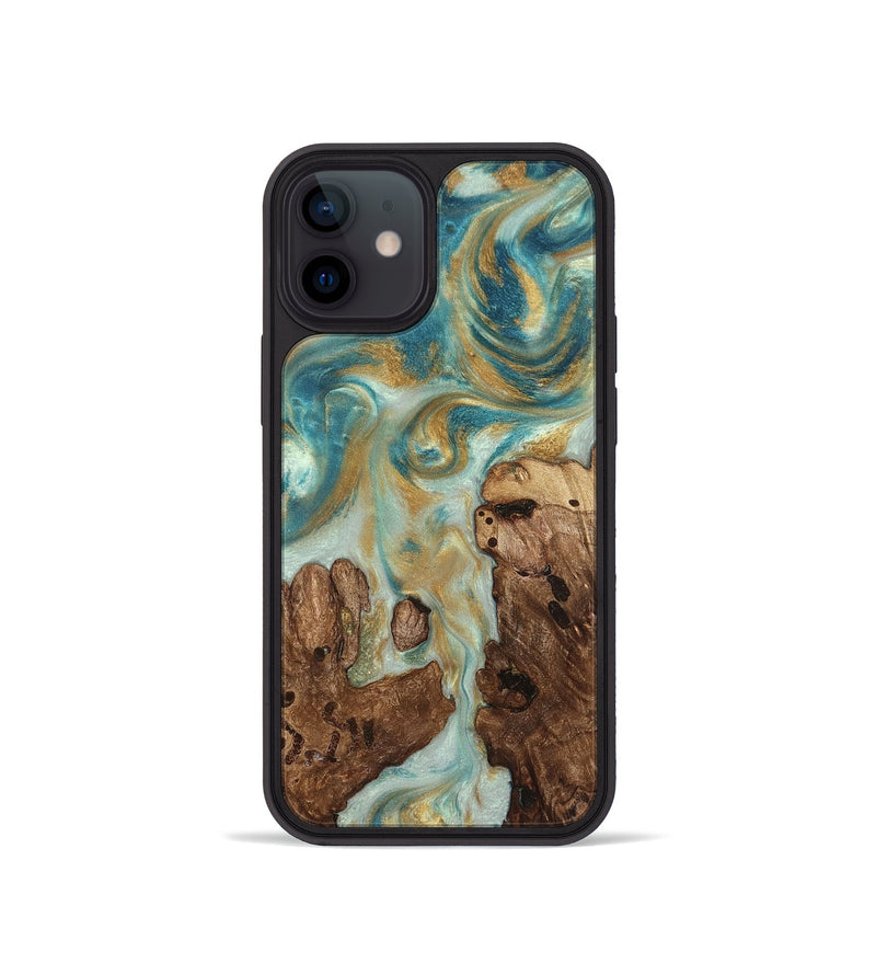 iPhone 12 mini Wood Phone Case - Admiral (Teal & Gold, 824260)