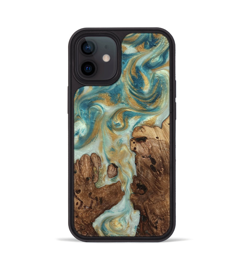 iPhone 12 Wood Phone Case - Admiral (Teal & Gold, 824260)