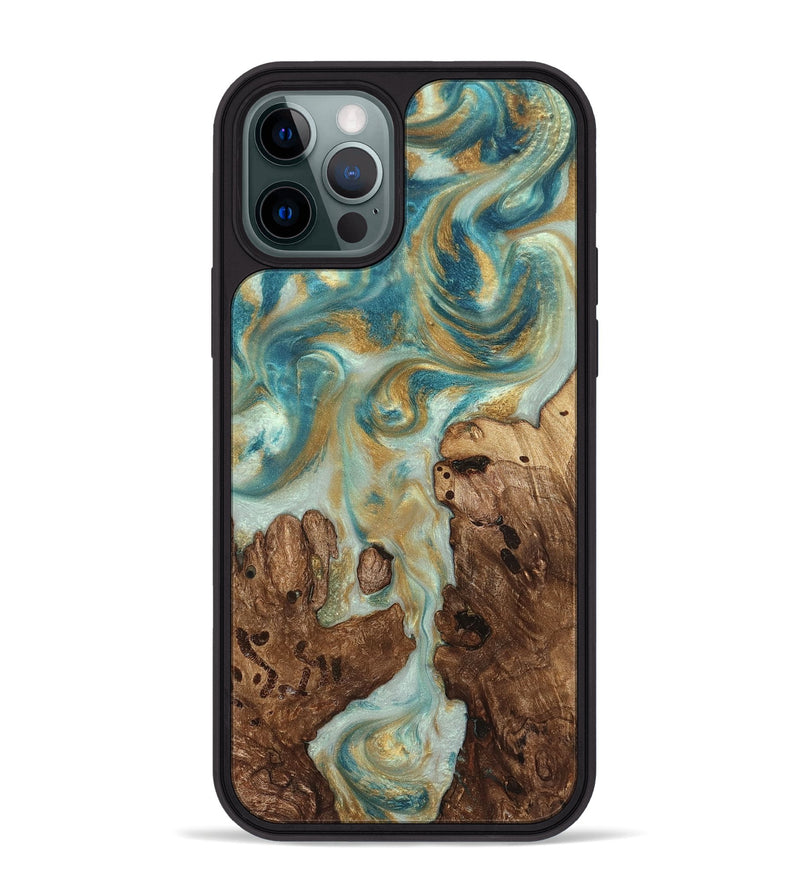 iPhone 12 Pro Max Wood Phone Case - Admiral (Teal & Gold, 824260)