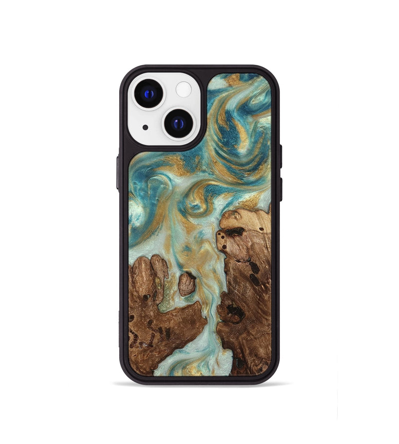 iPhone 13 mini Wood Phone Case - Admiral (Teal & Gold, 824260)