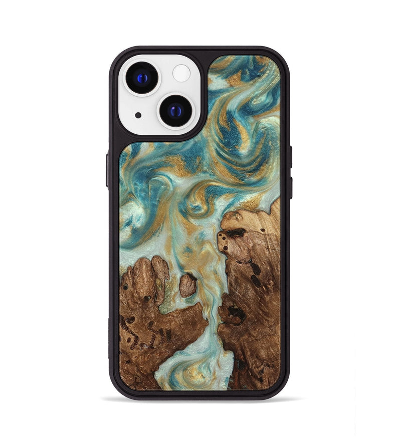 iPhone 13 Wood Phone Case - Admiral (Teal & Gold, 824260)