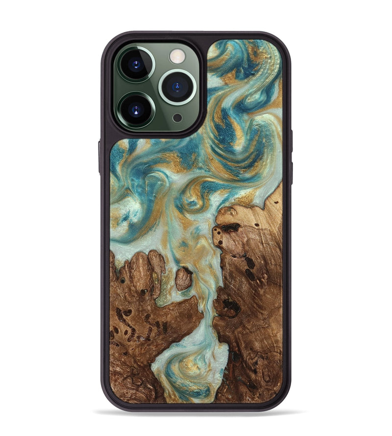 iPhone 13 Pro Max Wood Phone Case - Admiral (Teal & Gold, 824260)