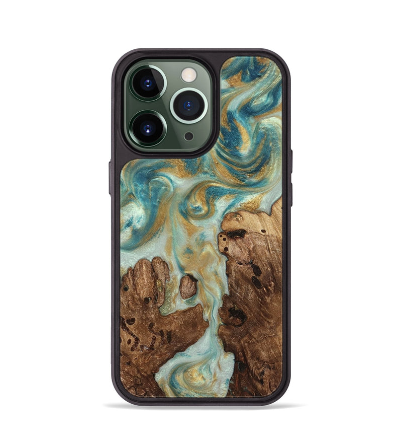 iPhone 13 Pro Wood Phone Case - Admiral (Teal & Gold, 824260)