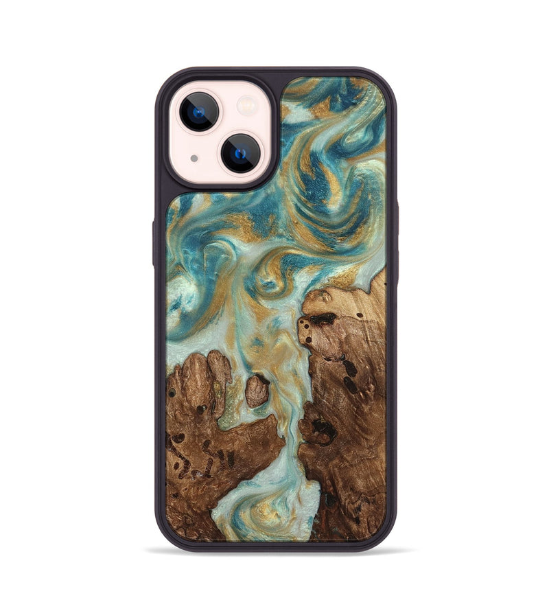 iPhone 14 Wood Phone Case - Admiral (Teal & Gold, 824260)