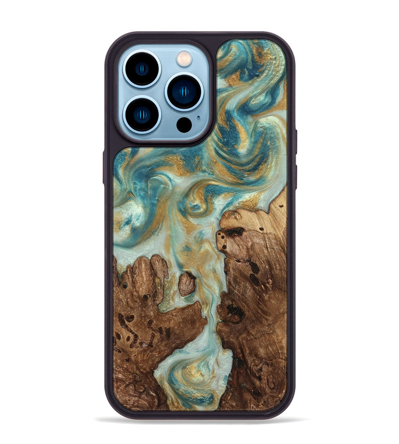 iPhone 14 Pro Max Wood Phone Case - Admiral (Teal & Gold, 824260)