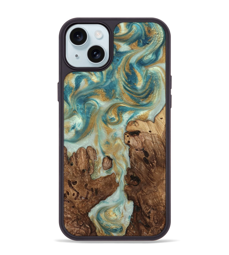iPhone 15 Plus Wood Phone Case - Admiral (Teal & Gold, 824260)