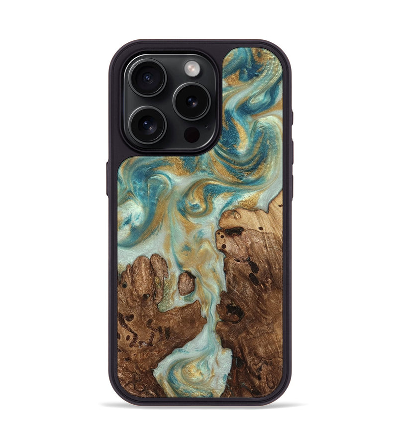 iPhone 15 Pro Wood Phone Case - Admiral (Teal & Gold, 824260)