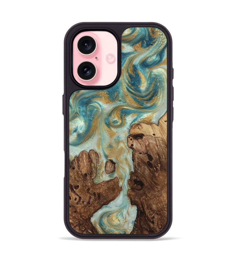 iPhone 16 Wood Phone Case - Admiral (Teal & Gold, 824260)