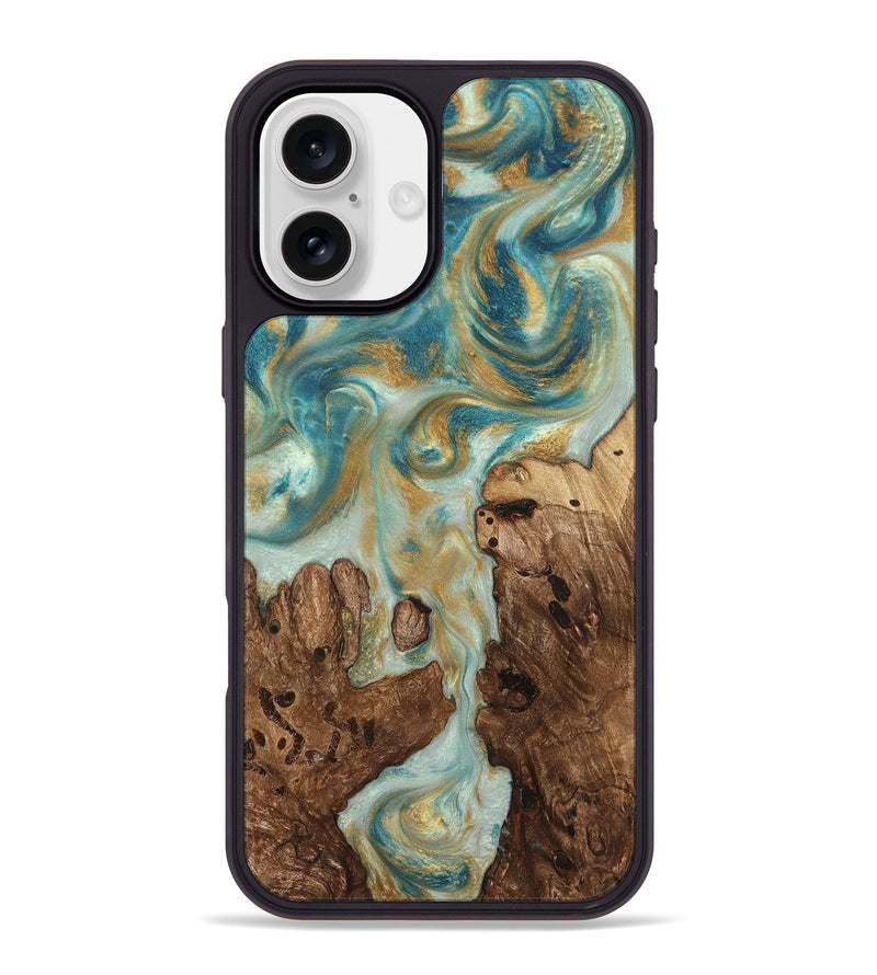 iPhone 16 Plus Wood Phone Case - Admiral (Teal & Gold, 824260)
