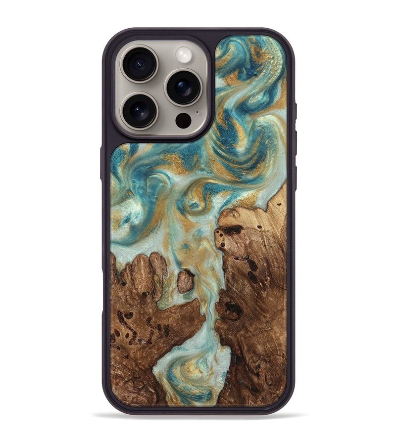 iPhone 16 Pro Max Wood Phone Case - Admiral (Teal & Gold, 824260)