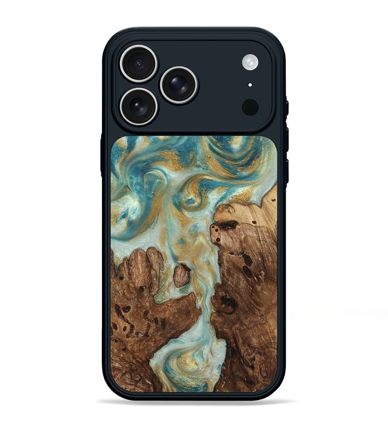 iPhone 17 Pro Max Wood Phone Case - Admiral (Teal & Gold, 824260)