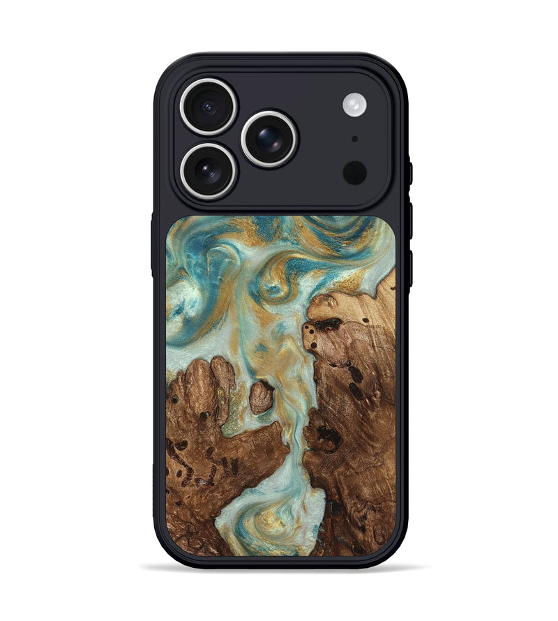 iPhone 17 Pro Wood Phone Case - Admiral (Teal & Gold, 824260)