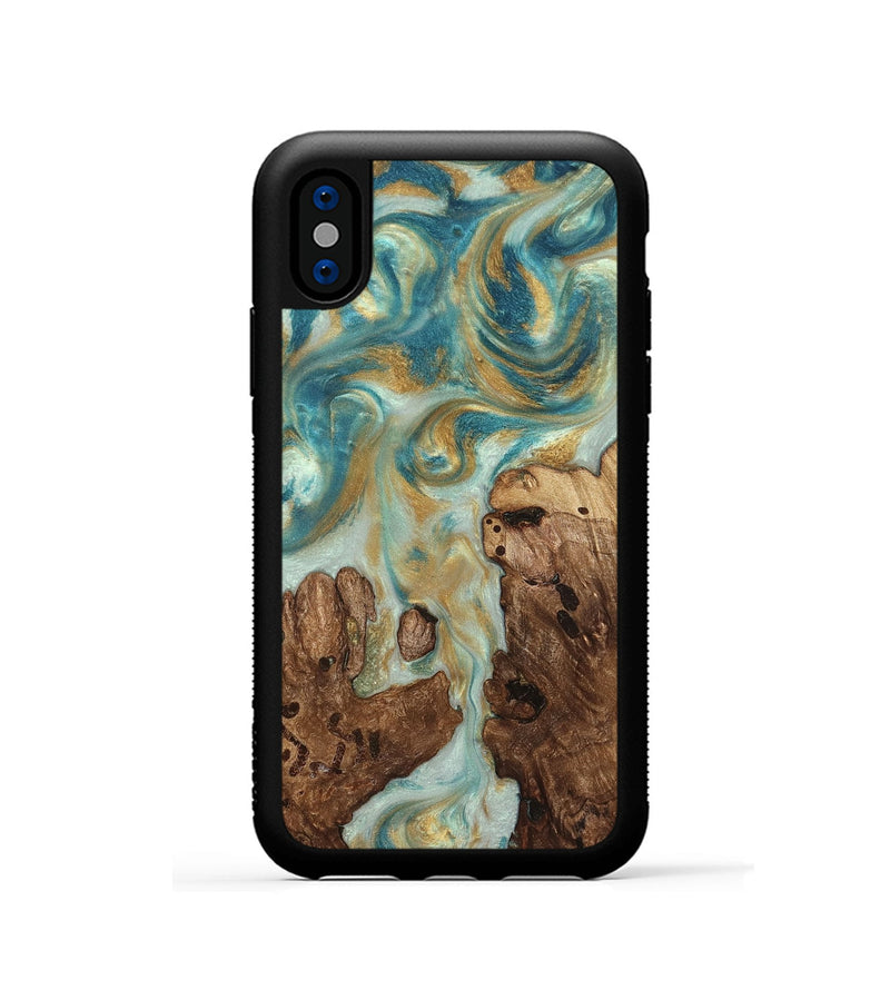 iPhone Xs Wood Phone Case - Admiral (Teal & Gold, 824260)