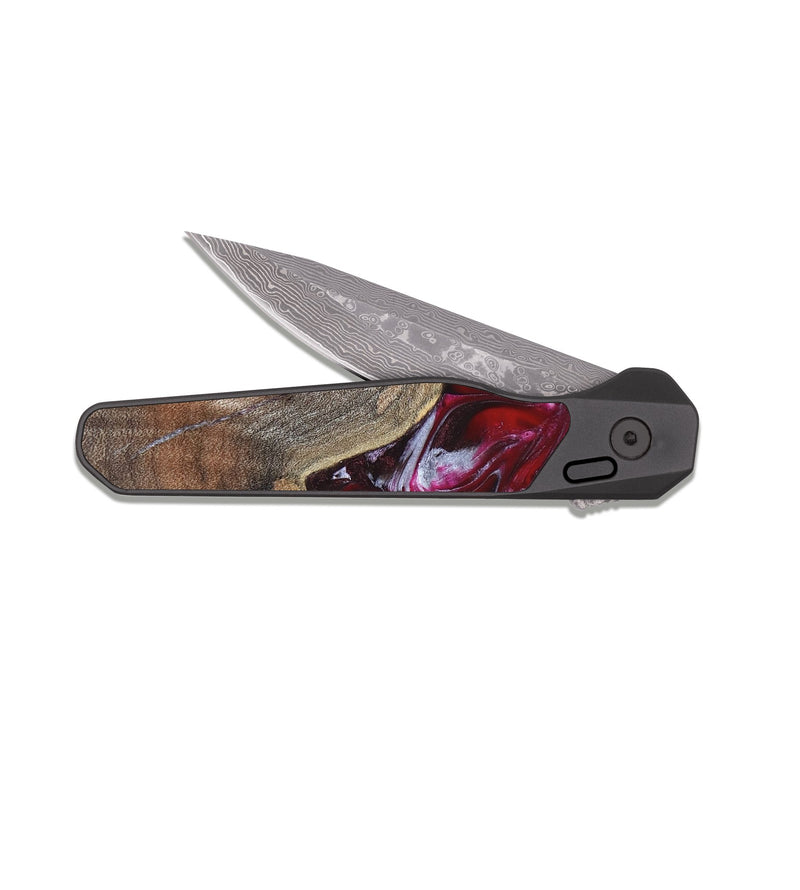 EDC Dark Damascus Wood Pocket Knife - Krysten (Red, 824293)