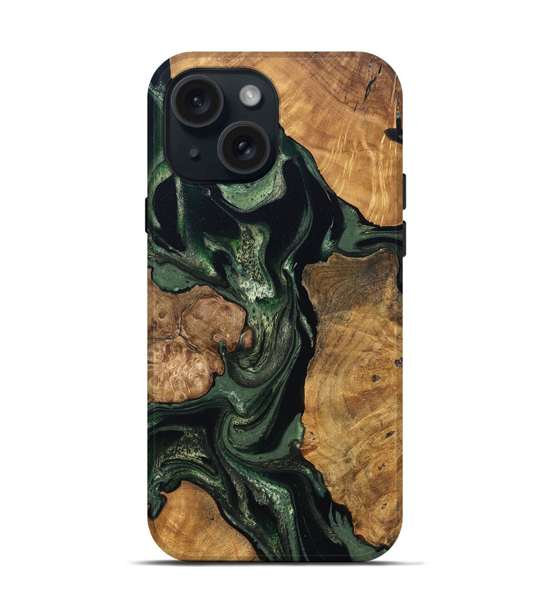 iPhone 15 Wood Live Edge Phone Case - Colter (Green, 824307)