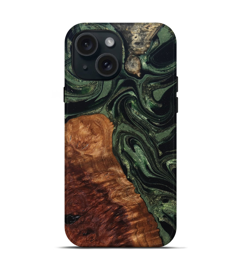iPhone 15 Wood Live Edge Phone Case - Whitney (Green, 824309)