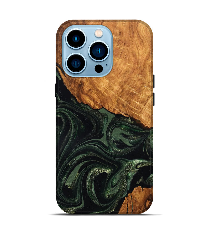 iPhone 14 Pro Wood Live Edge Phone Case - Velvet (Green, 824310)