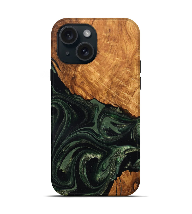 iPhone 15 Wood Live Edge Phone Case - Velvet (Green, 824310)