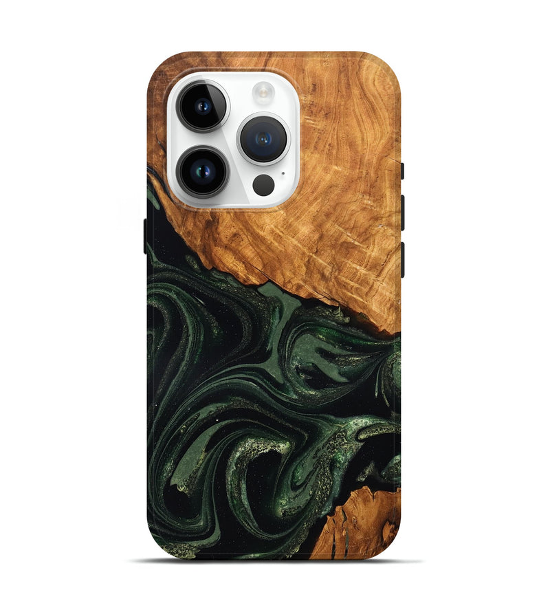 iPhone 15 Pro Wood Live Edge Phone Case - Velvet (Green, 824310)