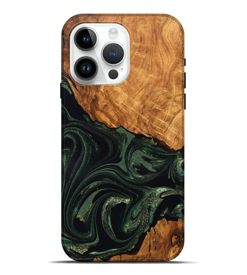 iPhone 15 Pro Max Wood Live Edge Phone Case - Velvet (Green, 824310)
