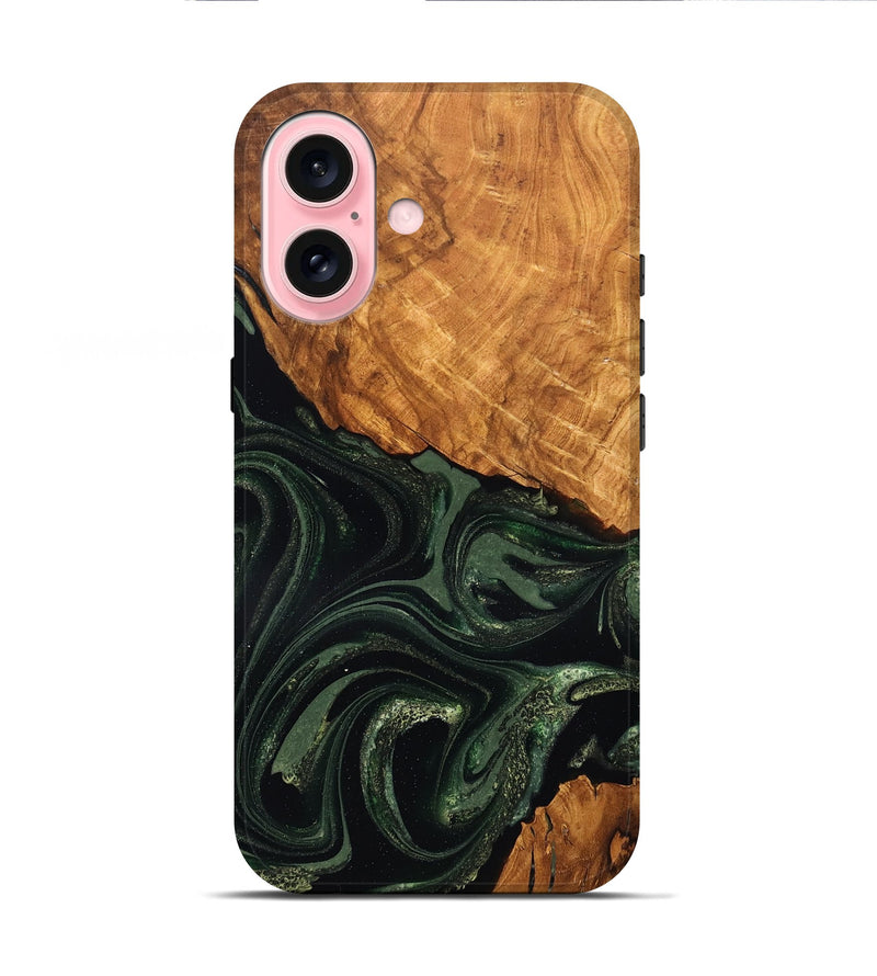 iPhone 16 Wood Live Edge Phone Case - Velvet (Green, 824310)