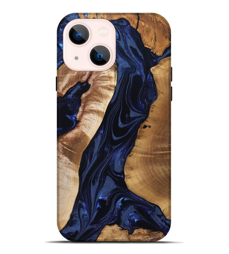 iPhone 14 Plus Wood Live Edge Phone Case - Evelin (Blue, 824311)