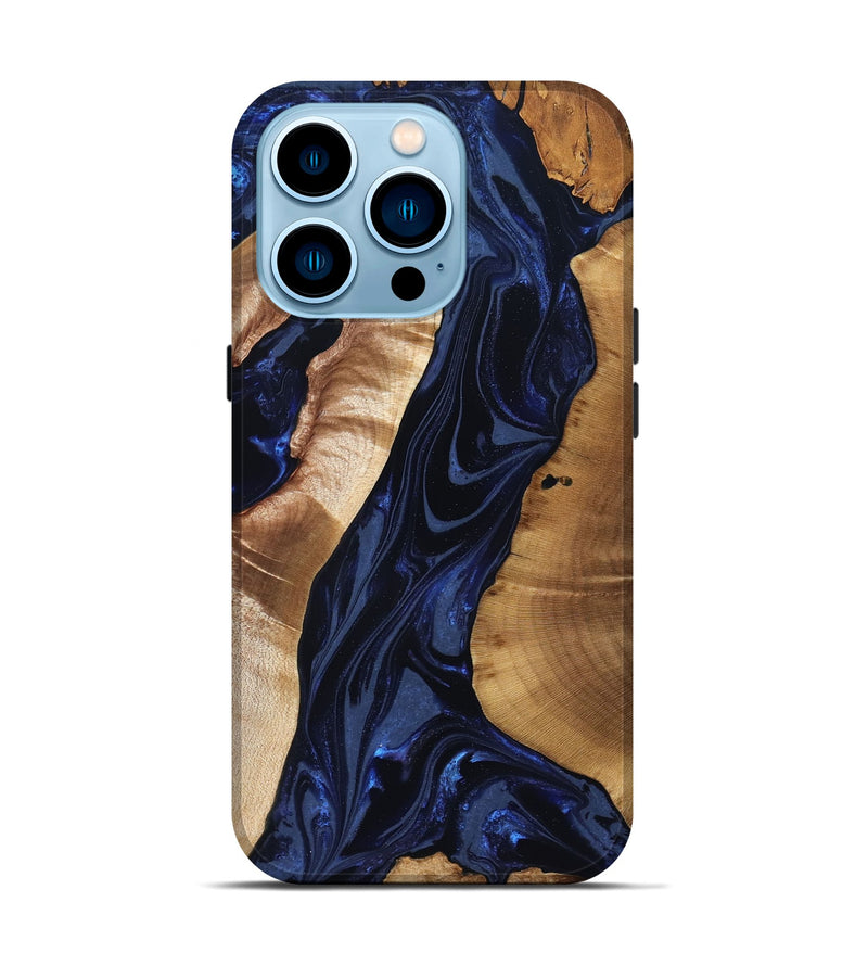iPhone 14 Pro Wood Live Edge Phone Case - Evelin (Blue, 824311)